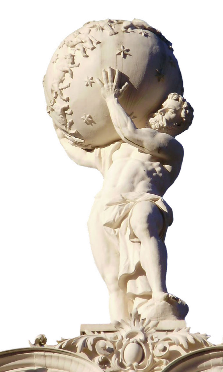 Estátua de Atlas, um dos titãs, condenado por Zeus a sustentar os céus em suas costas.