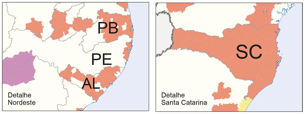 Regiões Metropolitanas, Aglomerações Urbanas e Regiões Integradas de Desenvolvimento - Detalhe: Região Nordeste e Santa Catarina (SC).