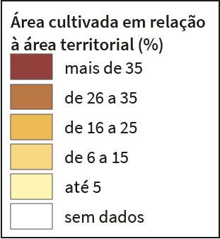 Área cultivada em relação à área territorial (%)