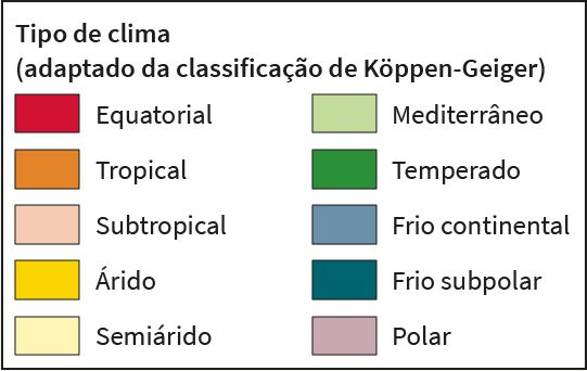 Tipos de clima (adaptado da classificação de Köppen-Geiger)